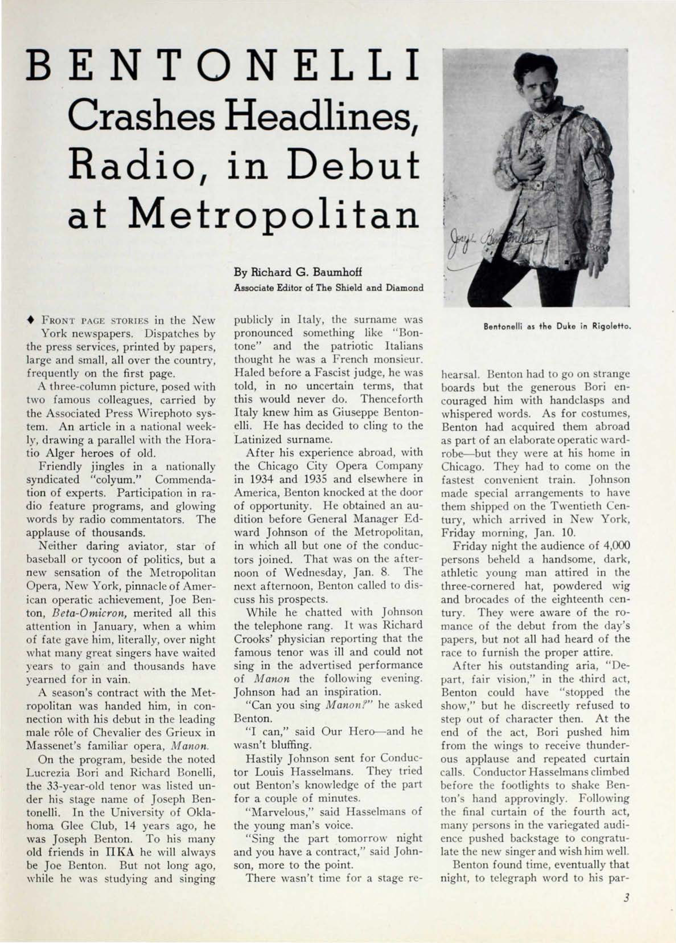 Bentonelli Crashes Headlines, Radio In Debut At Metropolitan